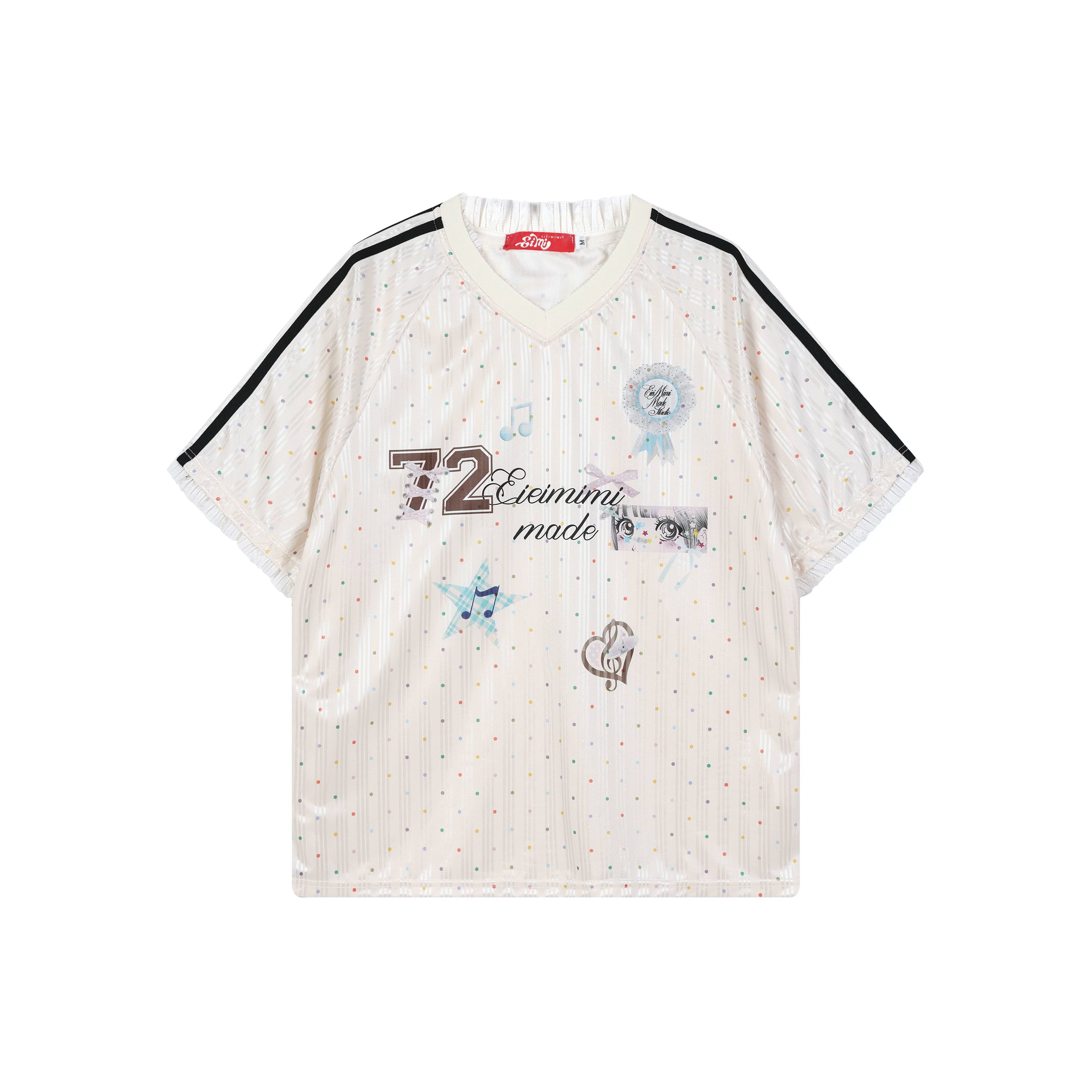 Y2K Harajuku Satin T-Shirt Women Sweet Kawaii Polka Dot Print Top | Fairy Grunge Lace Patchwork Jersey V-Neck Short Sleeve Blouse