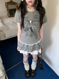 Women's Cute Korean Aesthetic Polka Dot Top Slimming Short Sleeve Tee Ruffled Bottom Summer Kawaii Fashion Clothing