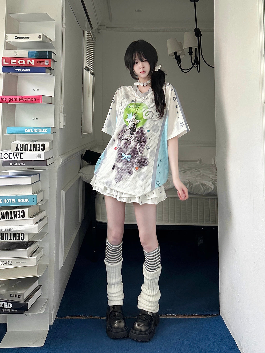 RICKY LUCKY Y2Kガーリー レトログラフィックゲームシャツTシャツ レディース