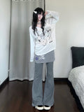 RICKY LUCKY 韓国系 サブカル ボーダー柄 長袖 Tシャツ ロンT シアー シースルー トップス