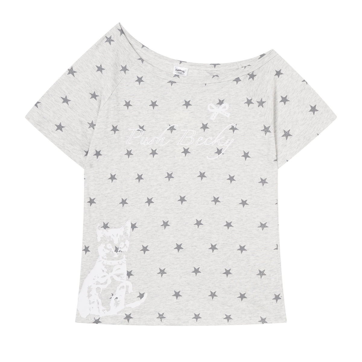 RICKY LUCKY Y2K アシンメトリー ワンショルダー Tシャツ 星柄 プリント スリム 半袖カットソー
