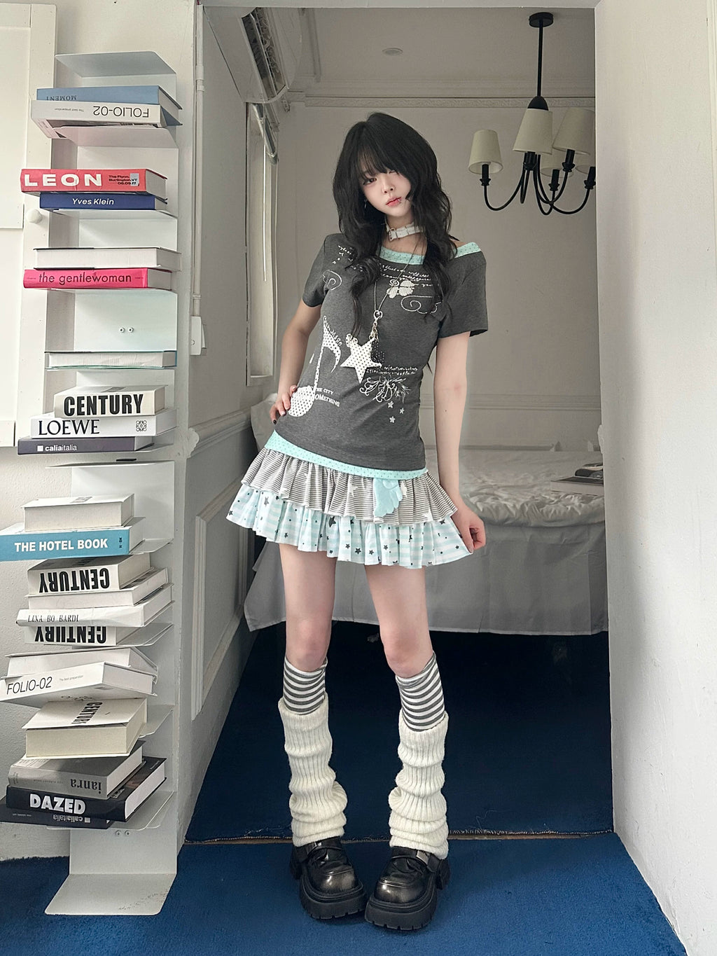 Women's Y2K Star Stripe Layered Cake Mini Skirt with Built-in Shorts – Summer A-Line Skort