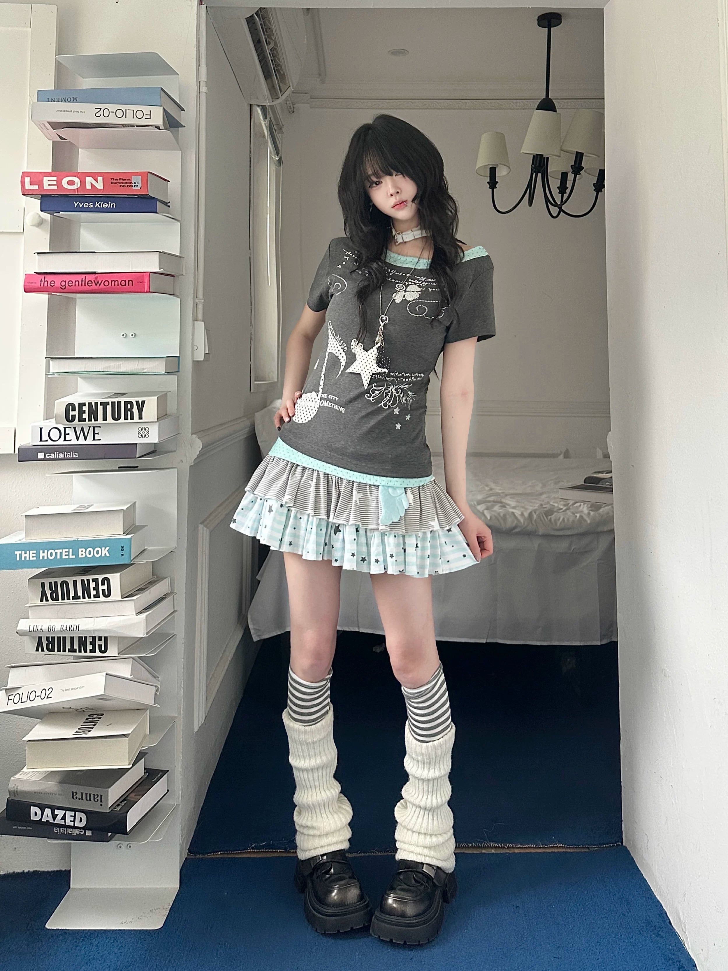 Women's Y2K Star Stripe Layered Cake Mini Skirt with Built-in Shorts – Summer A-Line Skort