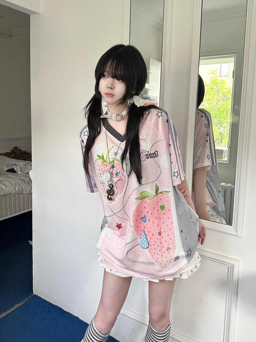 RICKY LUCKY Y2Kガーリー レトログラフィックゲームシャツTシャツ レディース