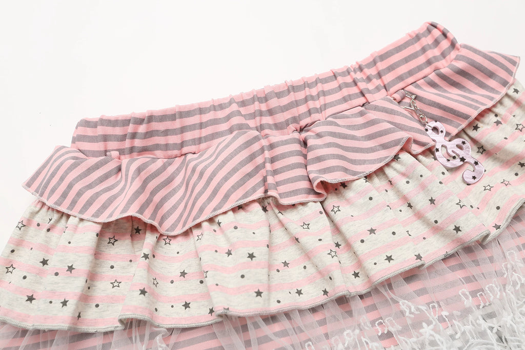 Women's Y2K Star Stripe Tiered Mini Skirt with Lace Trim – High Waist Flared Summer Skirt for Cute Streetwear