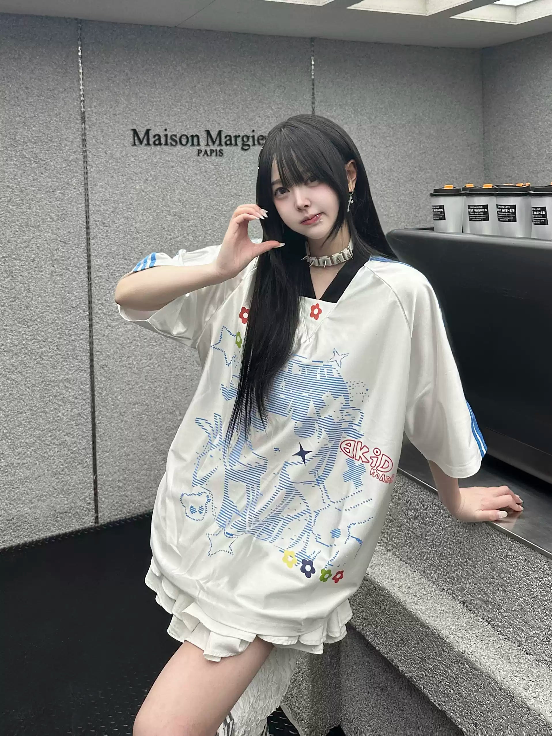 Women's Y2K Vintage Baseball Jersey T-Shirt - Oversized V-Neck Graphic Sports Tee