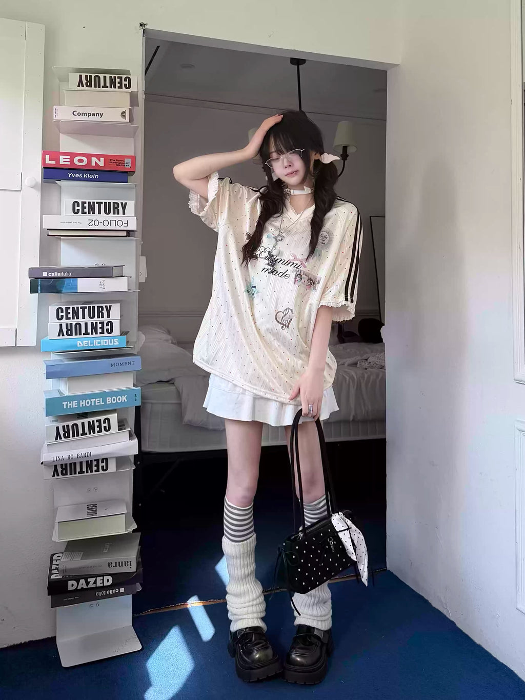 Y2K Harajuku Satin T-Shirt Women Sweet Kawaii Polka Dot Print Top | Fairy Grunge Lace Patchwork Jersey V-Neck Short Sleeve Blouse