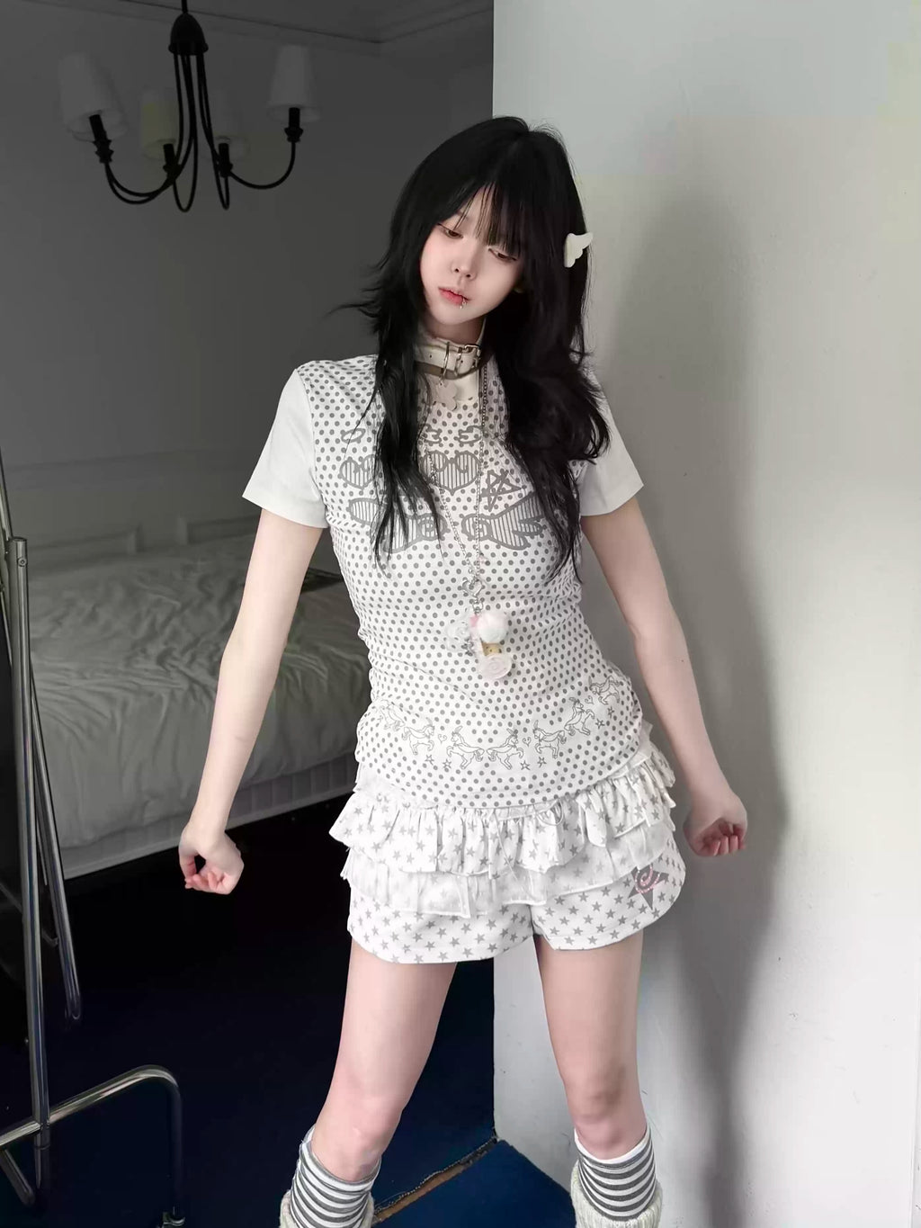 Women's Slim Fit Polka Dot Angel Wings T-Shirt - Cute Summer Crew Neck Top #G003