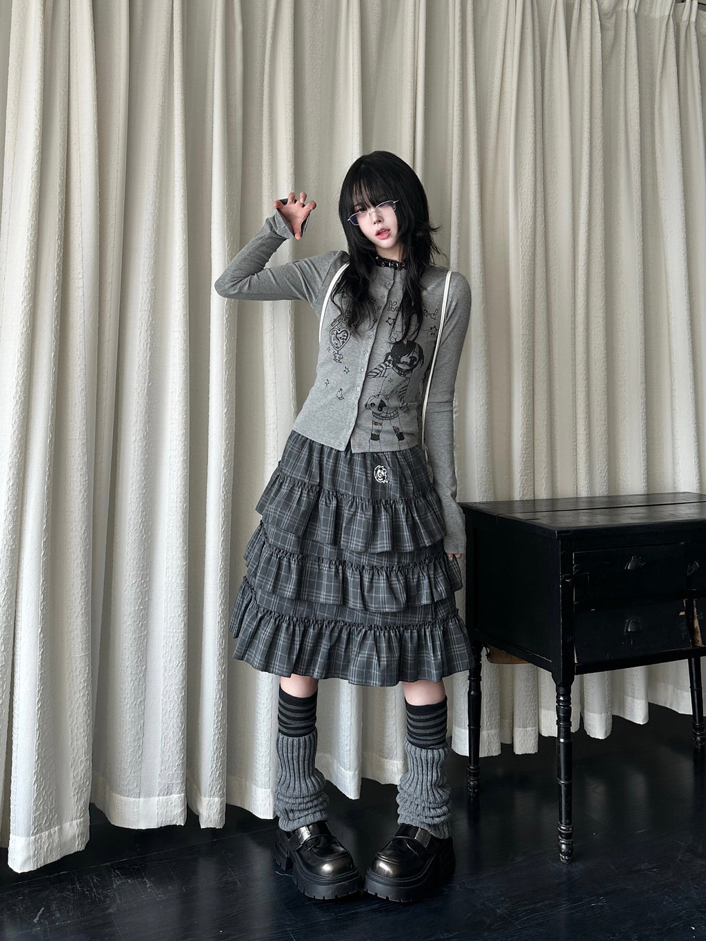 RICKY LUCKY 春新作 二次元アニメプリント ショート丈カーディガン フレアスリーブTシャツ Y2K