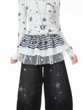 Ricky Lucky Women's Striped Star Lace Patchwork Mini Skirt – Layering Base Skirt LP 56456