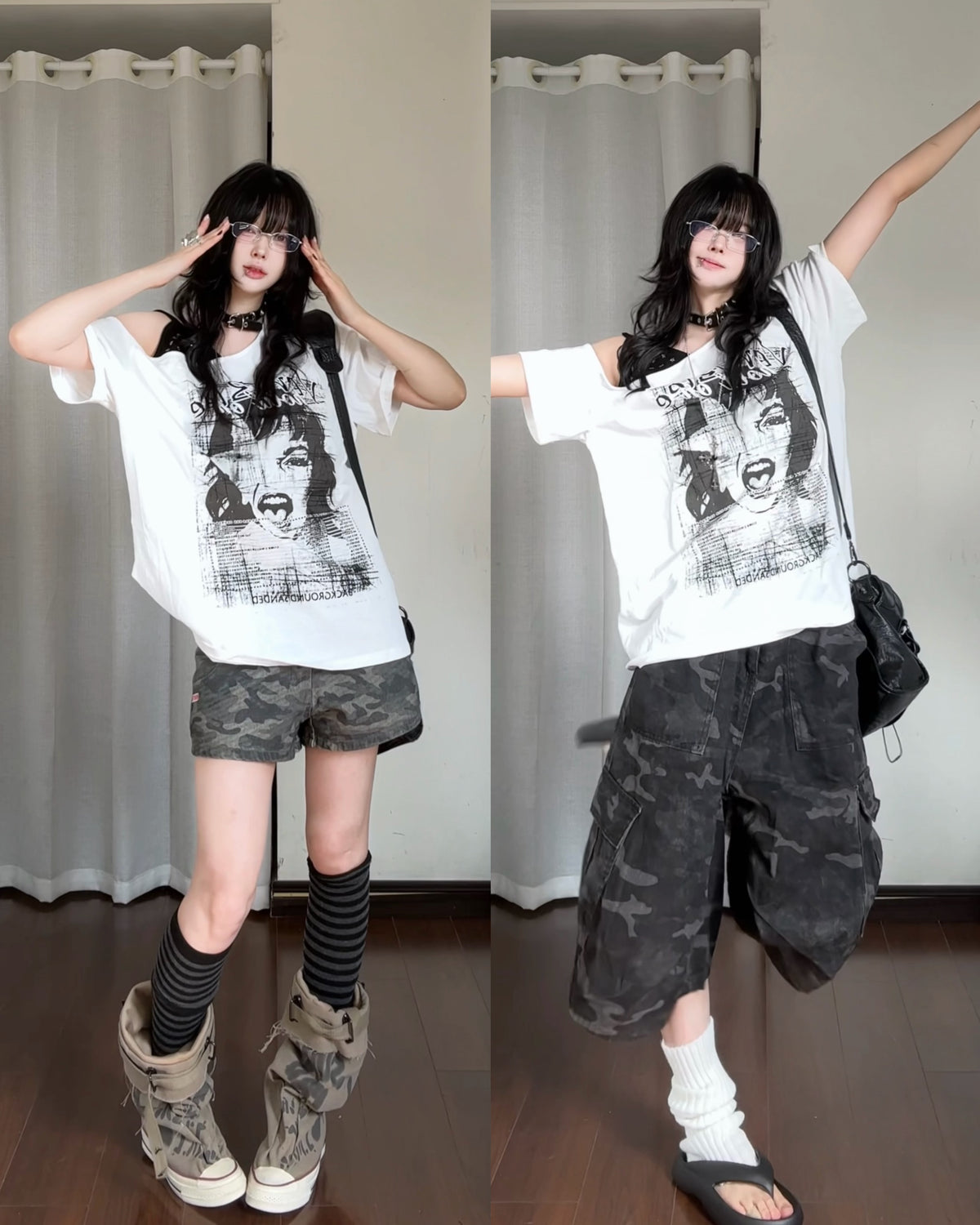 RICKY LUCKY アメカジ ワンショルダー 半袖 Tシャツ レディース 夏 オフショルダー トップス