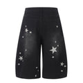 RICKY LUCKY アメカジ ヴィンテージ スタープリント 7分丈 デニムパンツ レディース 夏 ワイドハーフパンツ