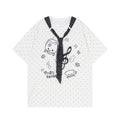 RICKY LUCKY 宅系 サブカル ネコ柄 ドット柄 ネクタイ付き 半袖 Tシャツ ルーズ Tシャツ