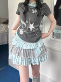 Women's Y2K Star Stripe Layered Cake Mini Skirt with Built-in Shorts – Summer A-Line Skort