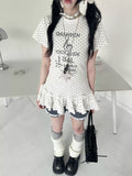 Women's Y2K Polka Dot Lace Ruffle Baby Tee - Cute Slim Fit Short Sleeve T-Shirt #G005