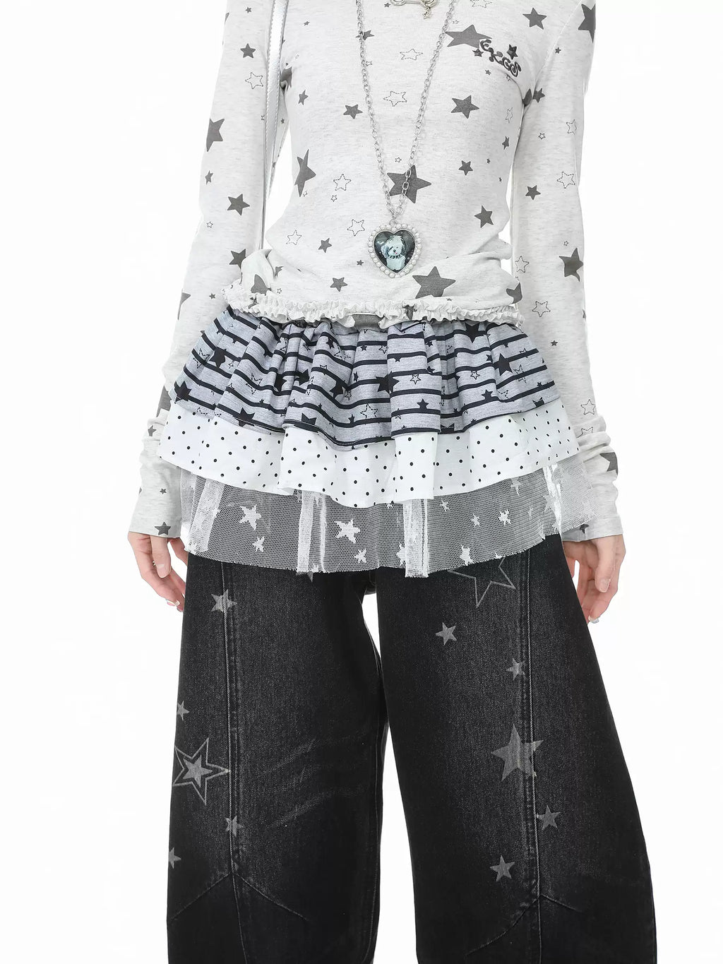 Ricky Lucky Women's Striped Star Lace Patchwork Mini Skirt – Layering Base Skirt LP 56456
