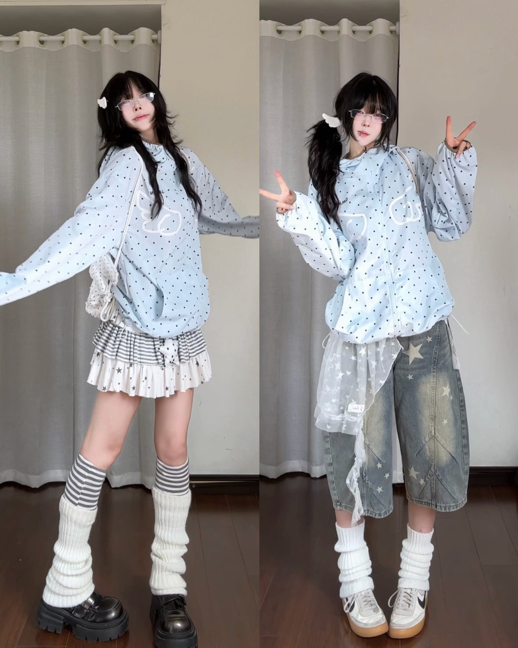 RICKY LUCKY ドット柄 ウイングプリント フード付き 防晒パーカー 薄手 夏 アウター