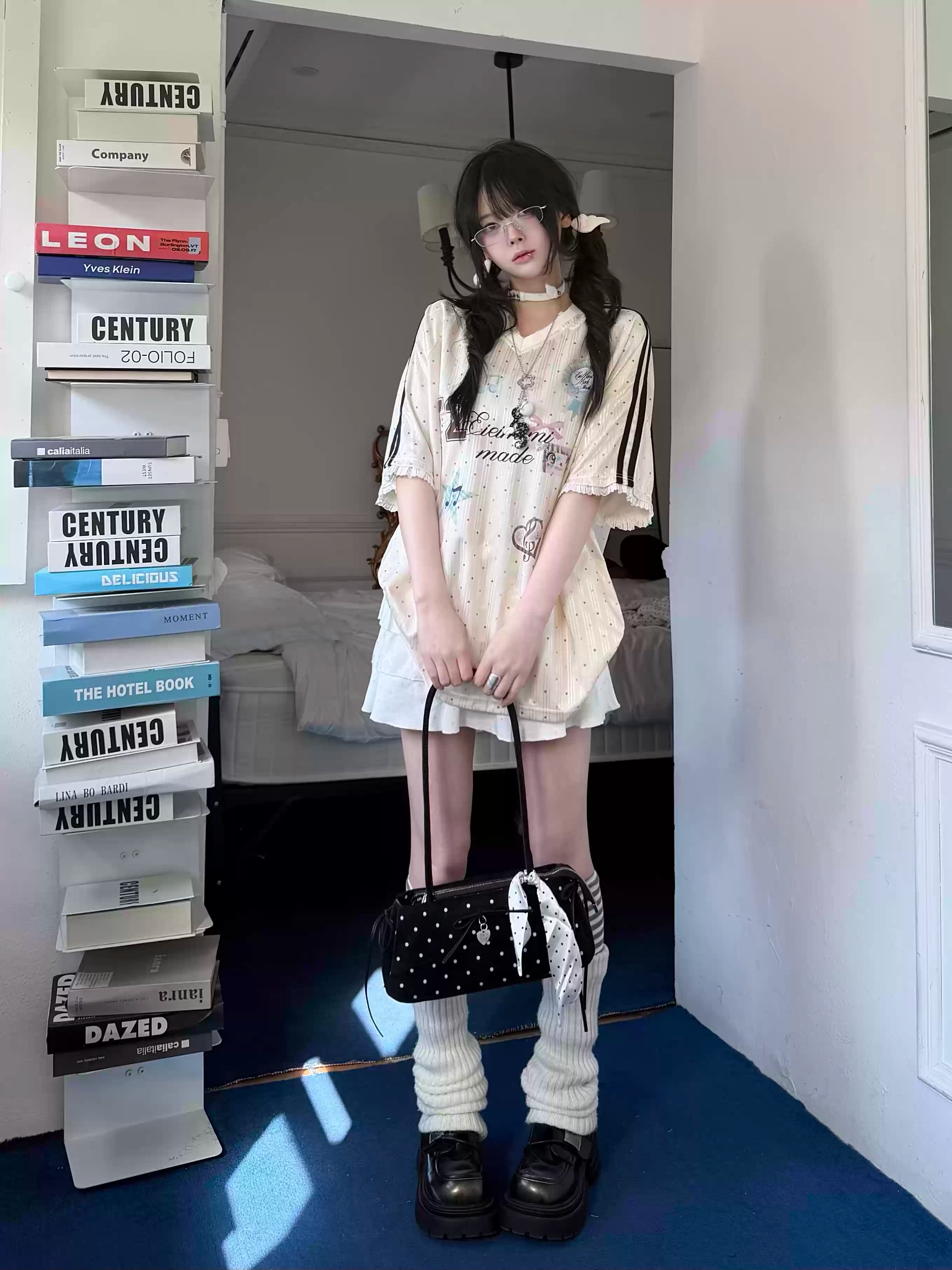 Y2K Harajuku Satin T-Shirt Women Sweet Kawaii Polka Dot Print Top | Fairy Grunge Lace Patchwork Jersey V-Neck Short Sleeve Blouse