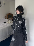 RICKY LUCKY アメカジ スター柄 ラインストーン テープライン ハイネック クロップド ジップジャケット
