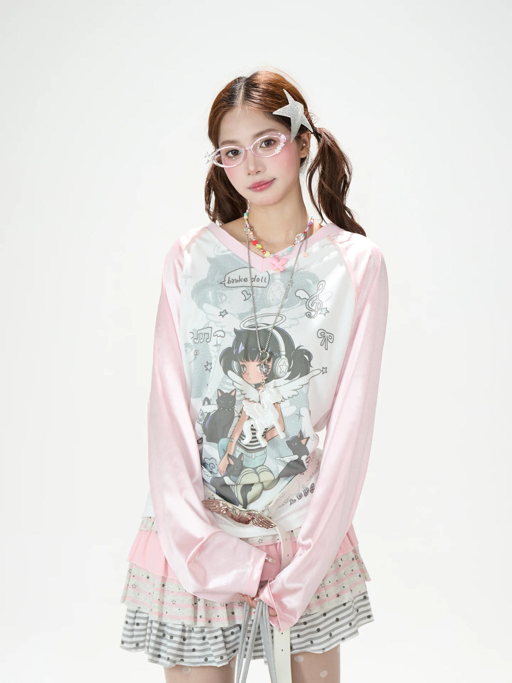 NERESUM Vintage Long Sleeve T-Shirt Women Loose Sweet Cool Girl Feel Casual Style Polyester Lyocell Fiber Breathable Short Sl...