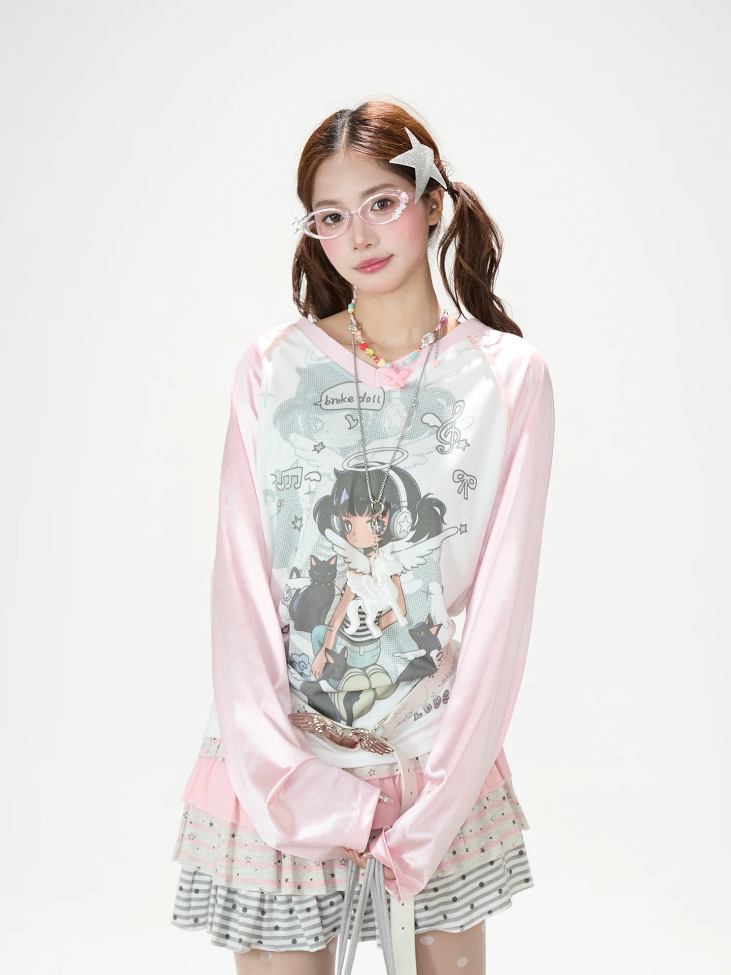 NERESUM Vintage Long Sleeve T-Shirt Women Loose Sweet Cool Girl Feel Casual Style Polyester Lyocell Fiber Breathable Short Sl...