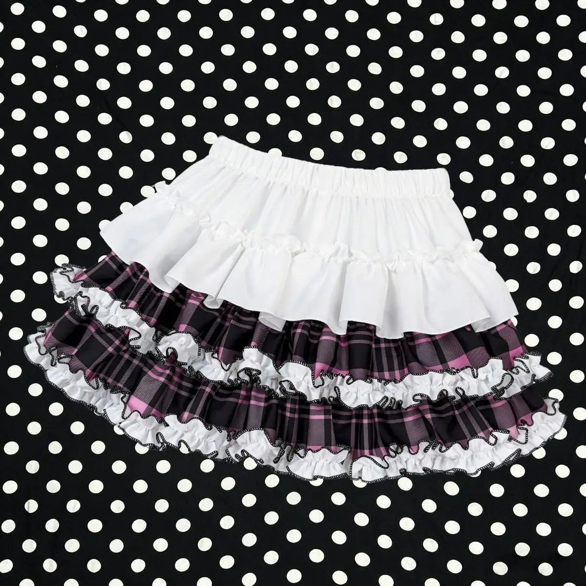 Y2k Gothic Punk Black White Short Skirt Women Hot Chick Darkly Polka Dot Ruffle Cake Skirt Female Sweet Chic Lolita Lace Skirts