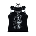 Japanese Style Kawaii Women Tank Tops Cute Anime Fake Two-piece Tops White Black Sleeveless Camis Juminocore Sweet Y2k