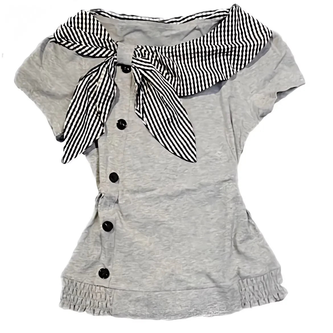 Richgirl American Retro Style Irregular Short-Sleeved T-Shirt Millennium Subculture Vintage Plaid Navy Collar Top