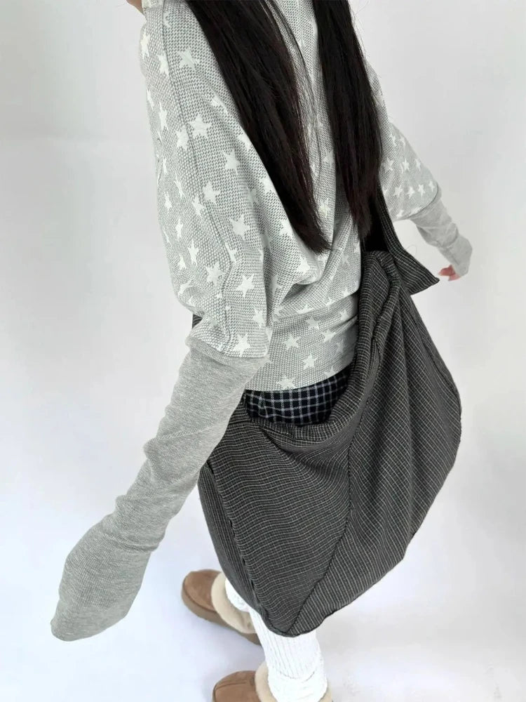 Winter Korean Vintage Irregular Warm Tops Women Stacked Collar Long Sleeve Loose Sweatshirt Retro Fashion Star Print Sweater New