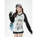 NERESUM Vintage Long Sleeve T-Shirt Women Loose Sweet Cool Girl Feel Casual Style Polyester Lyocell Fiber Breathable Short Sl...
