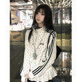 Japanese Style Polka Dot Jacket Women's Spring New Sport Stand Collar Sweatshirt Open Cardigan Y2K Light Asian Style Top