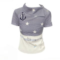 Striped Graphic Women T-Shirts White Sweet Star Print Short Sleeve Tees Korean Fashion Slim Aesthetic Tops Casual Gyaru