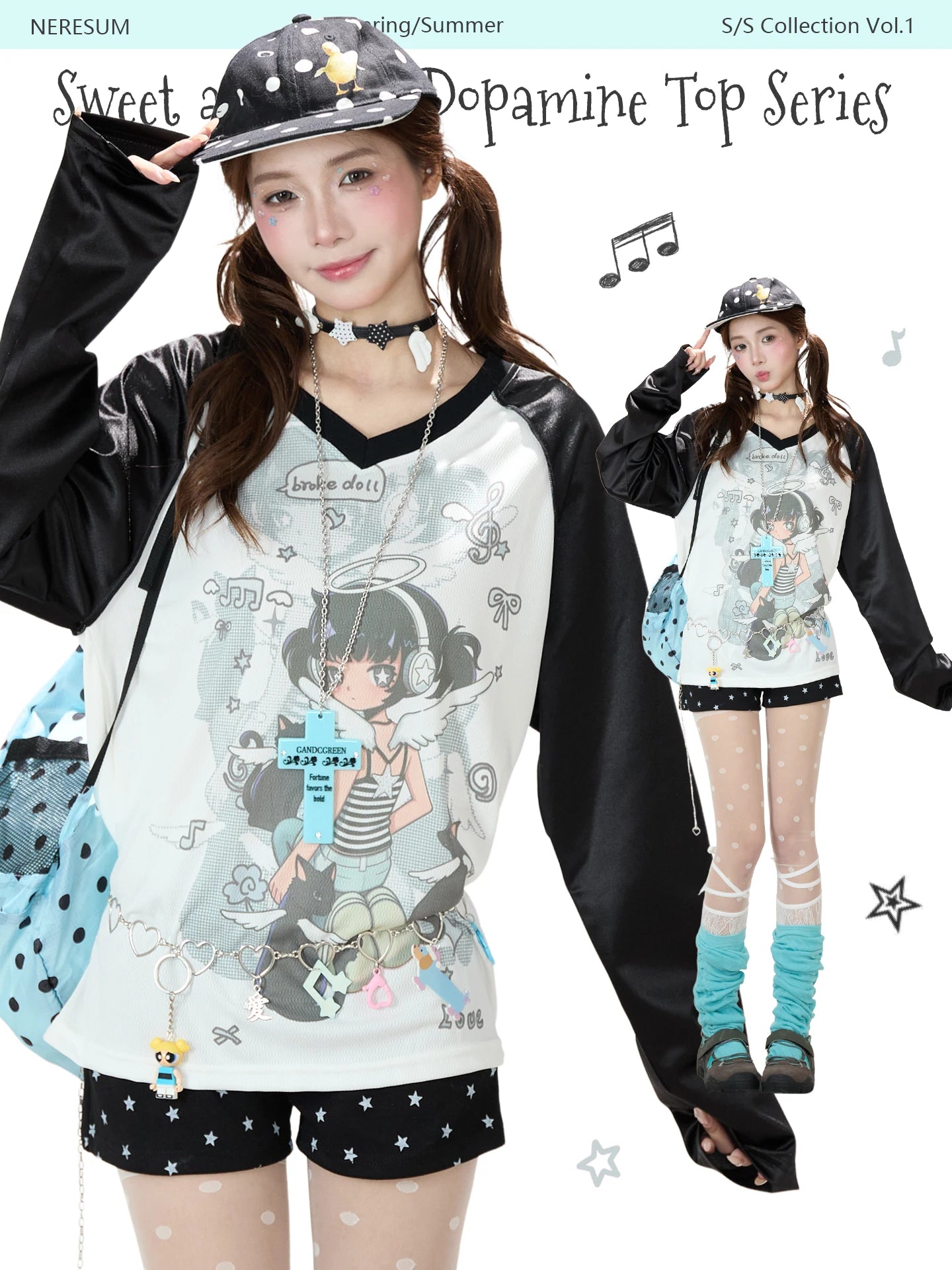 NERESUM Vintage Long Sleeve T-Shirt Women Loose Sweet Cool Girl Feel Casual Style Polyester Lyocell Fiber Breathable Short Sl...