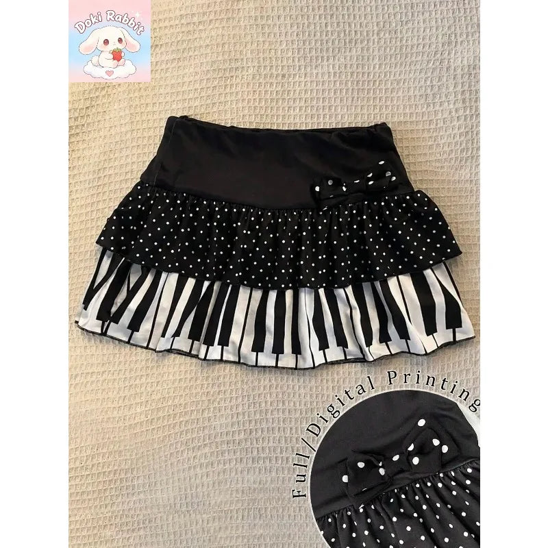 Summer Y2k Harajuku Mini Skirt Women High Waist Ruffle Trim Casual Party Music Festival Wear Korean Popular Kawaii Lolita Skirt