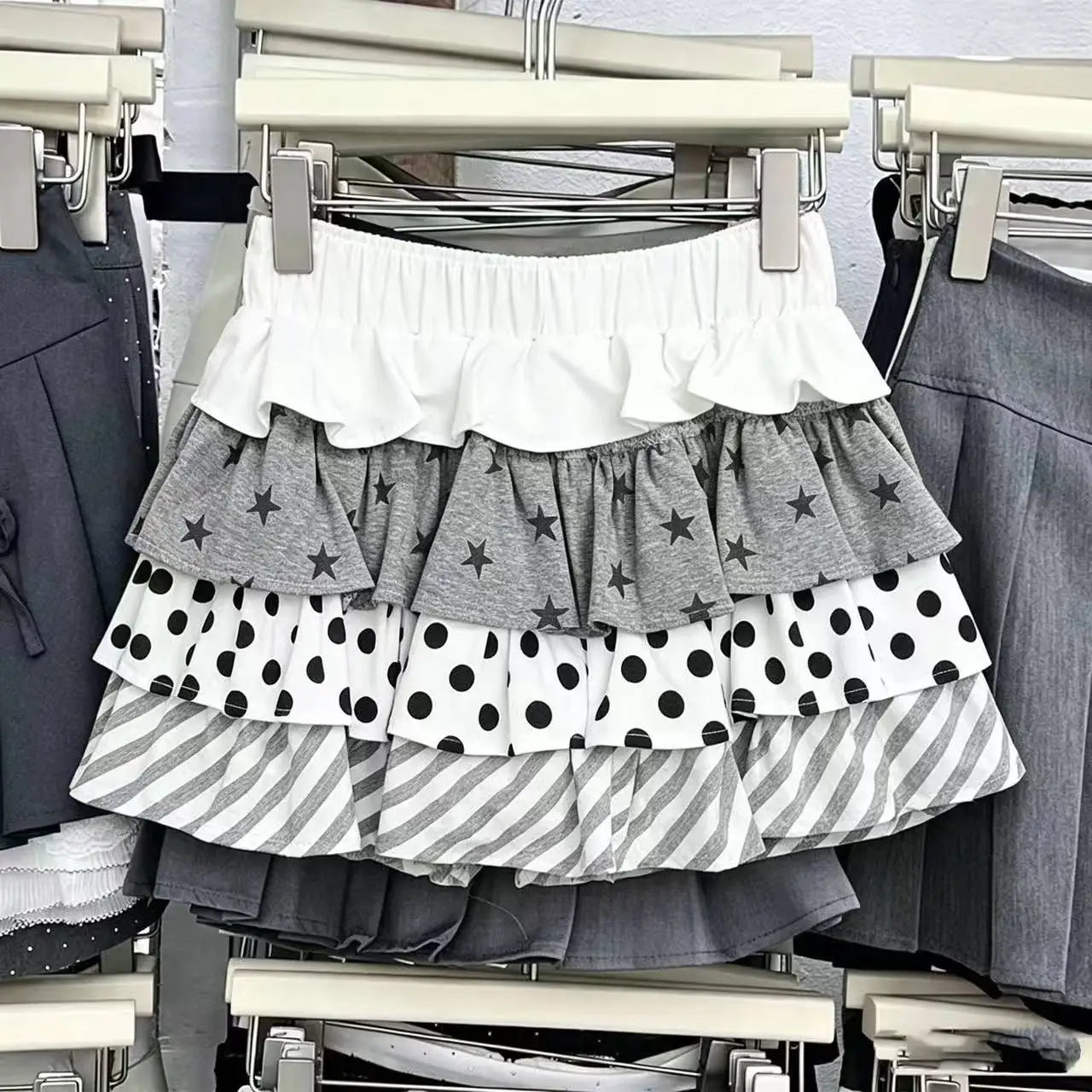 2000S Vintage Striped Patchwork Y2K Pleated Skirts Women Harajuku Y2k Lolita Mini Skirt High Waist Japan Style Cake Skirts Chic