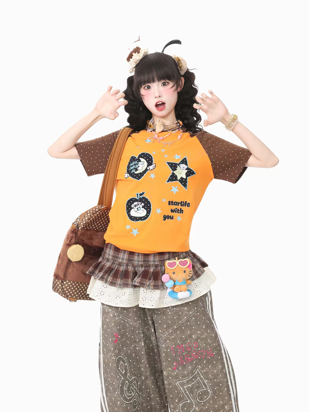 Japanese Y2k Cartoon Embroidered T-shirt 2000s Cutrecore Short Sleeve Tee Shirt Vintage Harajuku Patchwork Tops American