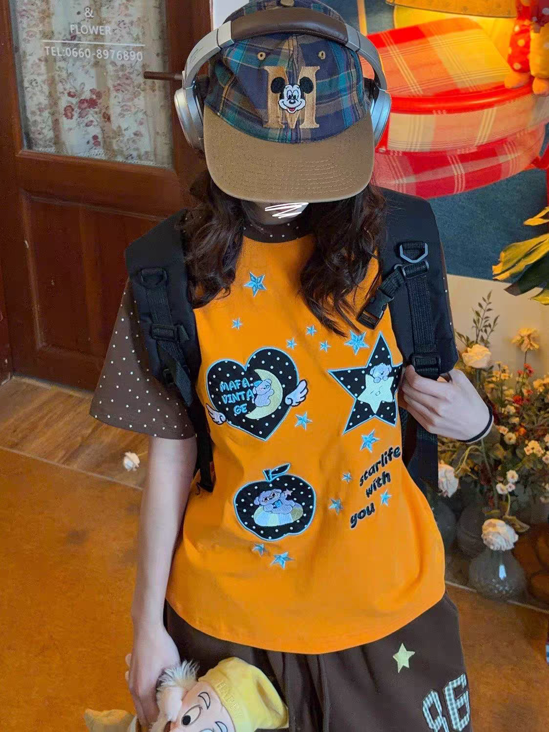 Japanese Y2k Cartoon Embroidered T-shirt 2000s Cutrecore Short Sleeve Tee Shirt Vintage Harajuku Patchwork Tops American