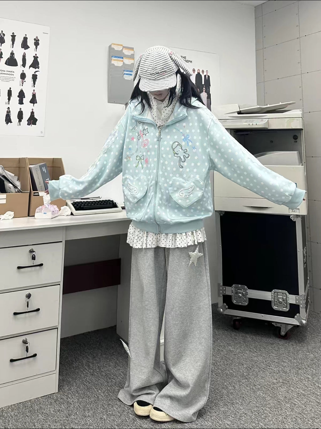 Curry People Spring New Polka Dot Cute Home Style Loose Face-Covering Hoodie Jacket Women's Top Cute Casual Versatile