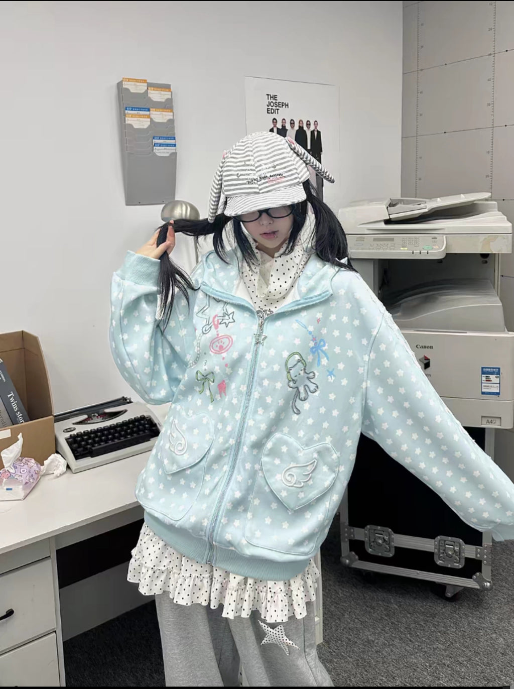 Curry People Spring New Polka Dot Cute Home Style Loose Face-Covering Hoodie Jacket Women's Top Cute Casual Versatile