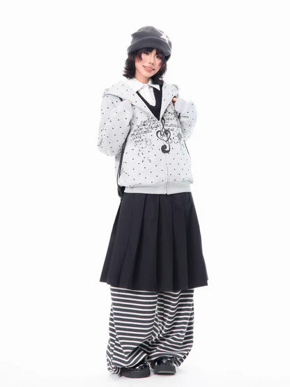 American-Style Musical Note Heart Print Hoodie for Women, Spring Lightweight Versatile Loose Casual Slimming Top