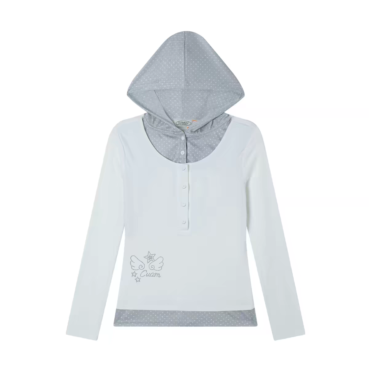 American Retro Y2K Polka Dot Patchwork Faux Two-Piece Long Sleeve T-Shirt Women's Subculture Slim Fit Hooded Sweatshirt